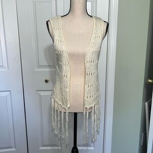 Bongo White Cream Crochet Hippie Fringe Vest XL